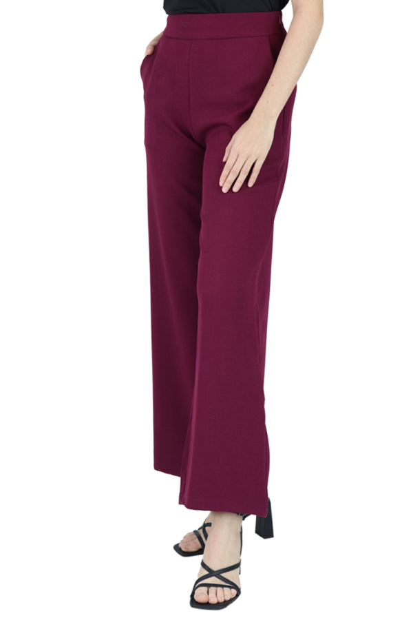 Pantalón Con Cierre Al Costado De Vestir Rojo Vino Estilo Palazzo Para Mujer